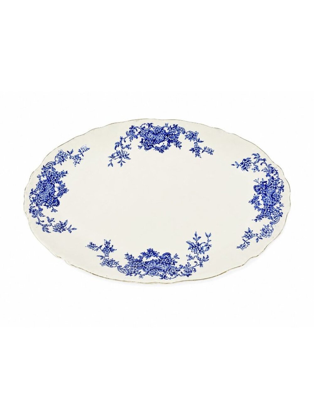 Transferware Rimmed Serving Platter Flow Blue Cresent Utophia Alpha Blue and Whi